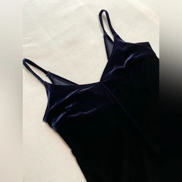 Vintage 90s Navy Velvet Mini Dress Y2K Slip Dress Party Goth Fairy Grunge Size M - Picture 8 of 12